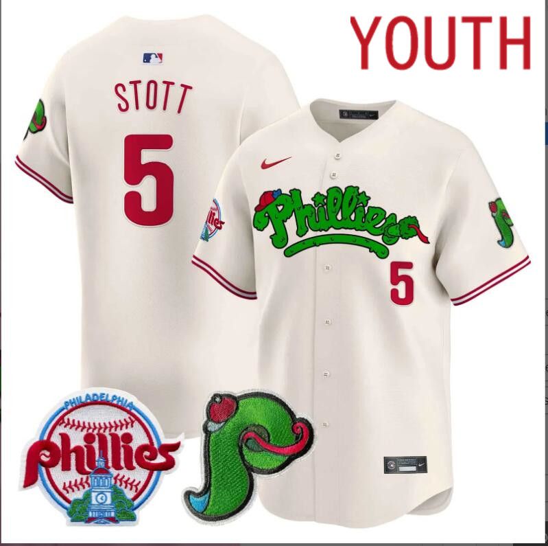 Youth  Philadelphia Phillies #5 Stott creamLimited 2024 MLB Nike jersey